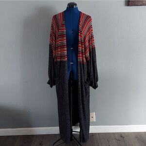 Hummingbird Chic Charcoal Gray Multi Stripe Duster Cardigan Medium